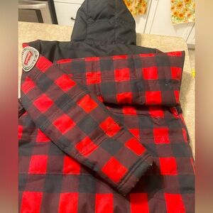 Red and black Levi boys coat size 10/12.